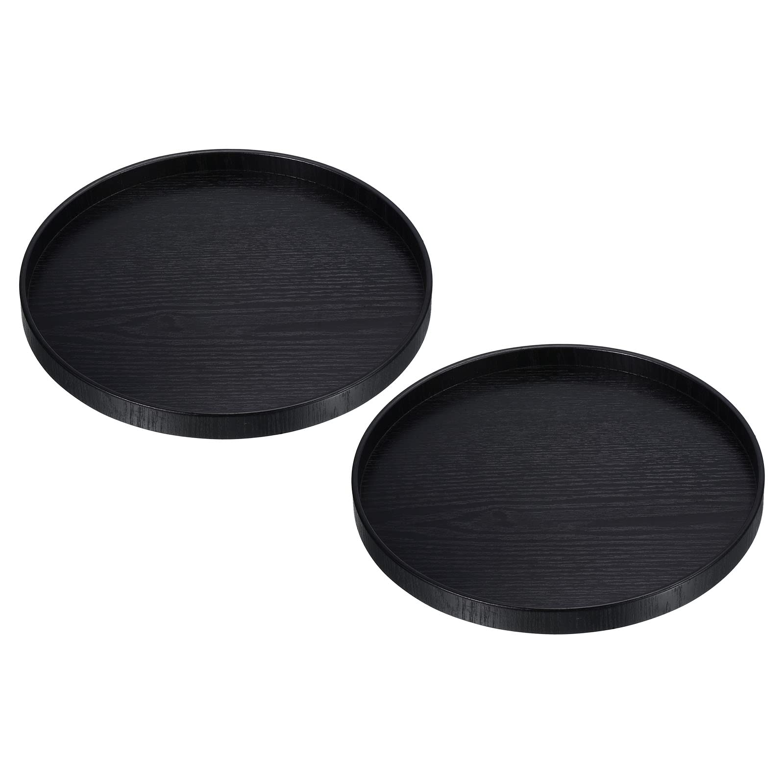 PATIKIL Wood Serving Tray 11 Inch, 2 Pack Round Decorative Platter for Home Decor Kitchen Table Candle Holder, Black