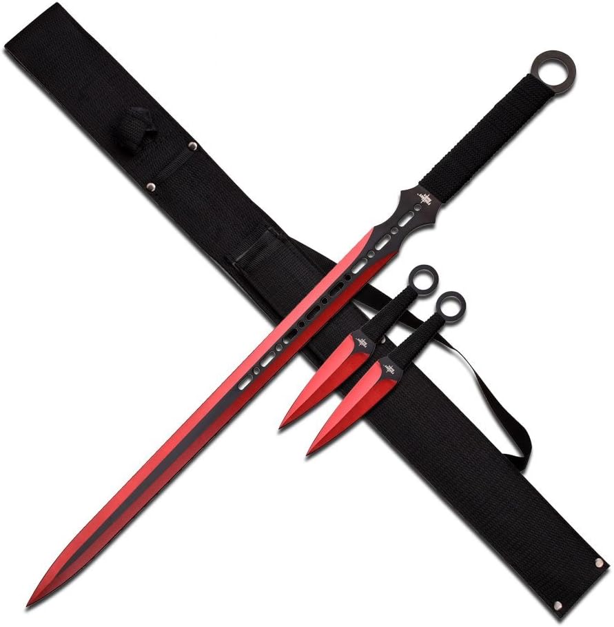 Snake Eye Full Tang Tactical Blade Katana/Ninja Sword/Machete/Throwing Knife, 27Inch (Red