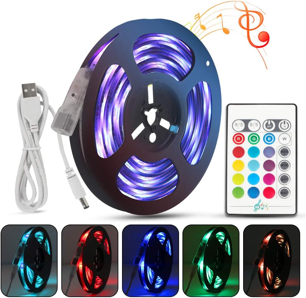 LIGHTSTRIP LED Strip Lights 6.6ft/2M Music Sync RGB 5050 Waterproof USB DC5V Color Changing LED Strip Lights with Remote for TV Backlight Bedroom Room Party DIY Home Decorations