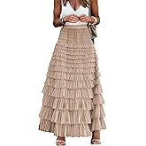 Comfy Stylish Women's Tiered Tulle Maxi Skirt - Sheer Mesh Aline Flared Elastic Waist Long Skirt - Party Wear