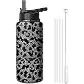 18oz Leopard Water Bottle with Handle and Flip Straw, Sports Stainless Steel Insulated Cup Travel Coffee Mug Tumbler, Birthday Mothers Day Chritmas Gifts for Women