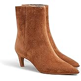 Coutgo Ankle Boots for Women Kitten Low Heel Pointed Toe Booties Side Zipper Fall Shoes