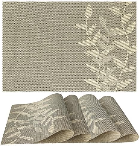 Placemats Set of 4| Vinyl PVC Placemat Table Mats | Non slip | Heat Resistant (Cream Floral)