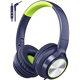 Kids Headphones with Cord , Wired Over Ear Headsets with Microphone Limited Volume 85dB/ 94dB, Portable Wired Headphones for 