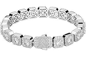 JINAO Silver Tennis Bracelet for Men Women 1 Row 10MM 14k Gold Plated Iced Out Round Cubic Zirconia Cluster Square Halo Wrist Chain Jumbo Bracelet (Silver, 7.0)