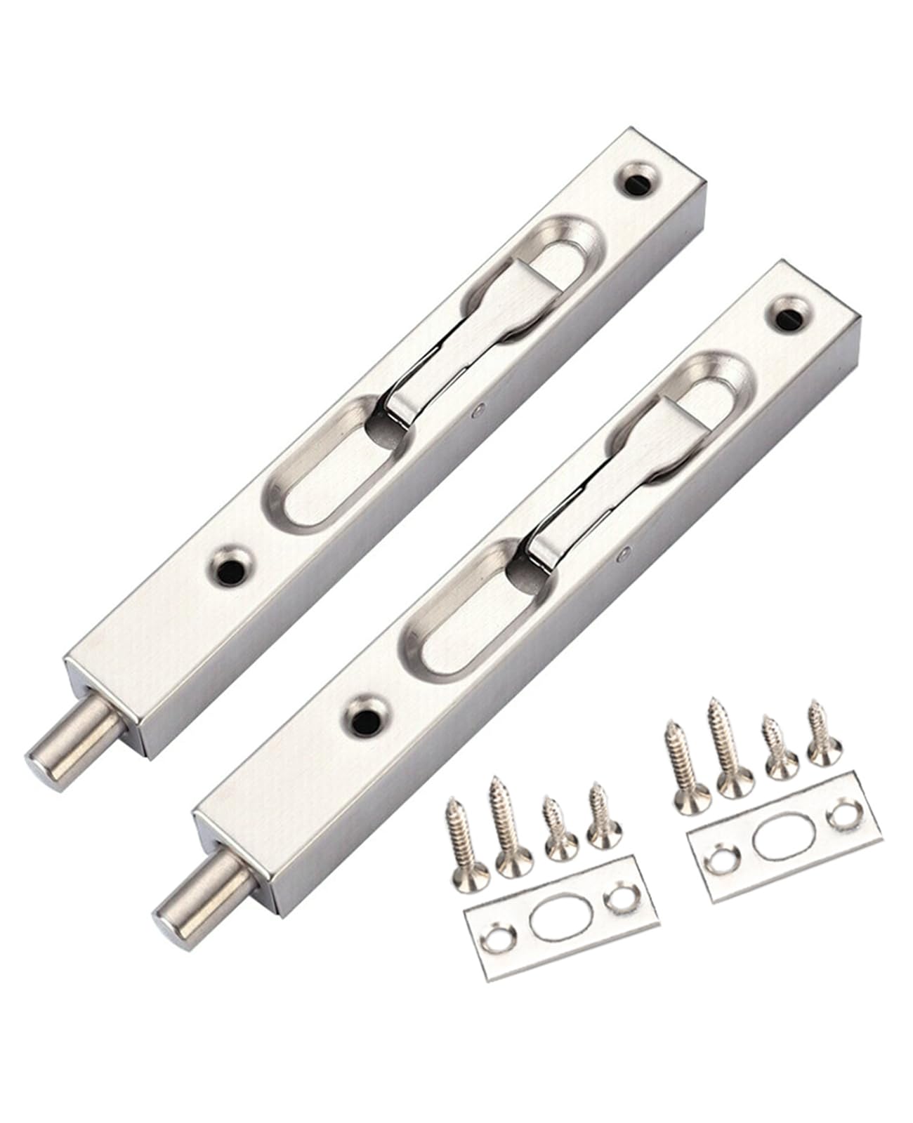 WANLIAN 6 inch Door Bolts,Door Slide Bolt Lock Door Flush Bolt Security Latch Bolt with Powerful Spring, Security Guard Lever Action Door Flush Bolt Latch for Bedroom,Cupboard, Silver(2pcs)
