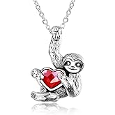 YFN Sloth Gifts Sterling Silver Sloth Necklace Heart Crystal Sloth Jewelry for Women Men Christmas Gifts