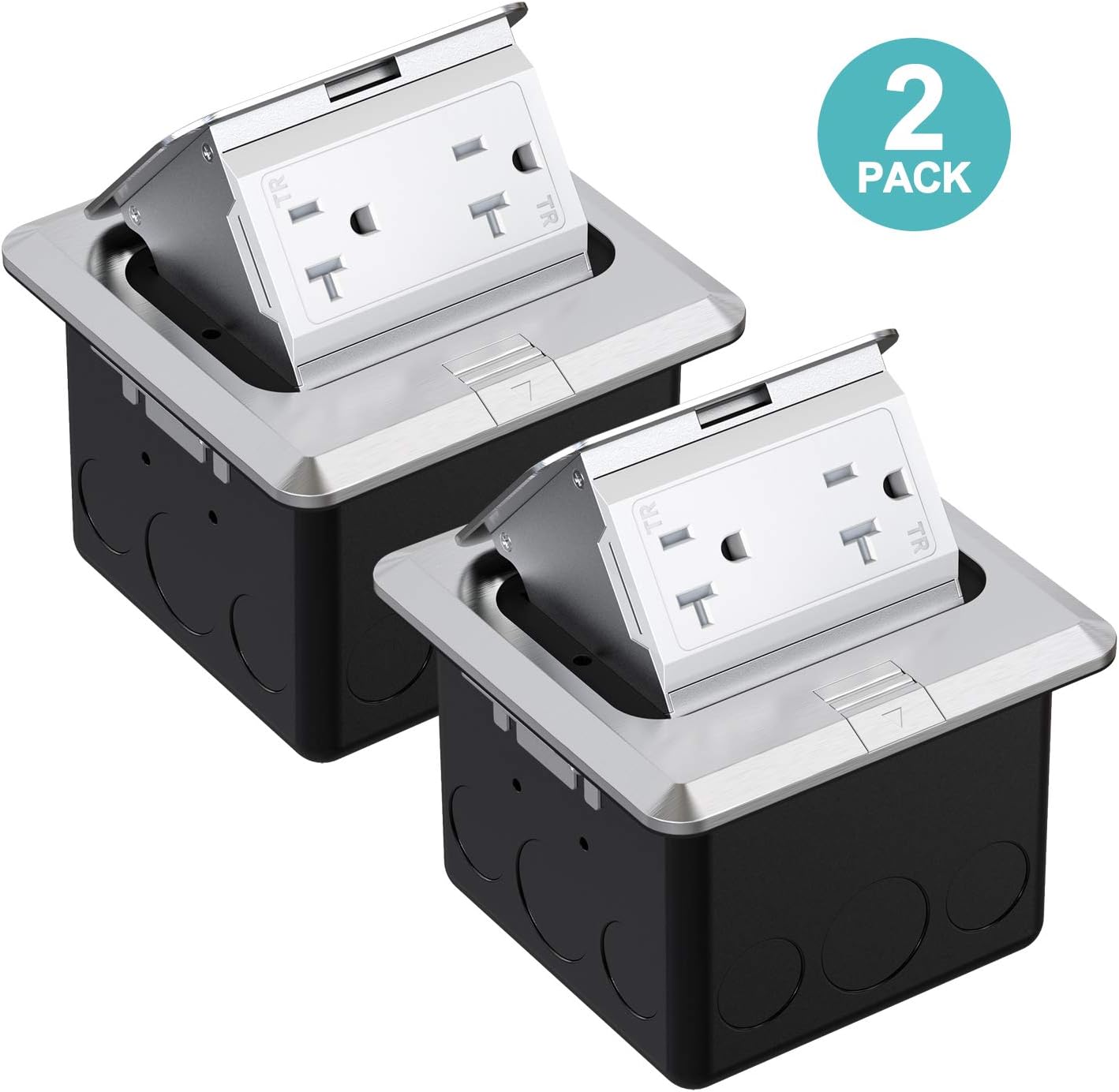 WEBANG Pop Up Floor Outlet Covers Box with 20 Amp Stainless Steel TR Receptacle Outlet (Silver