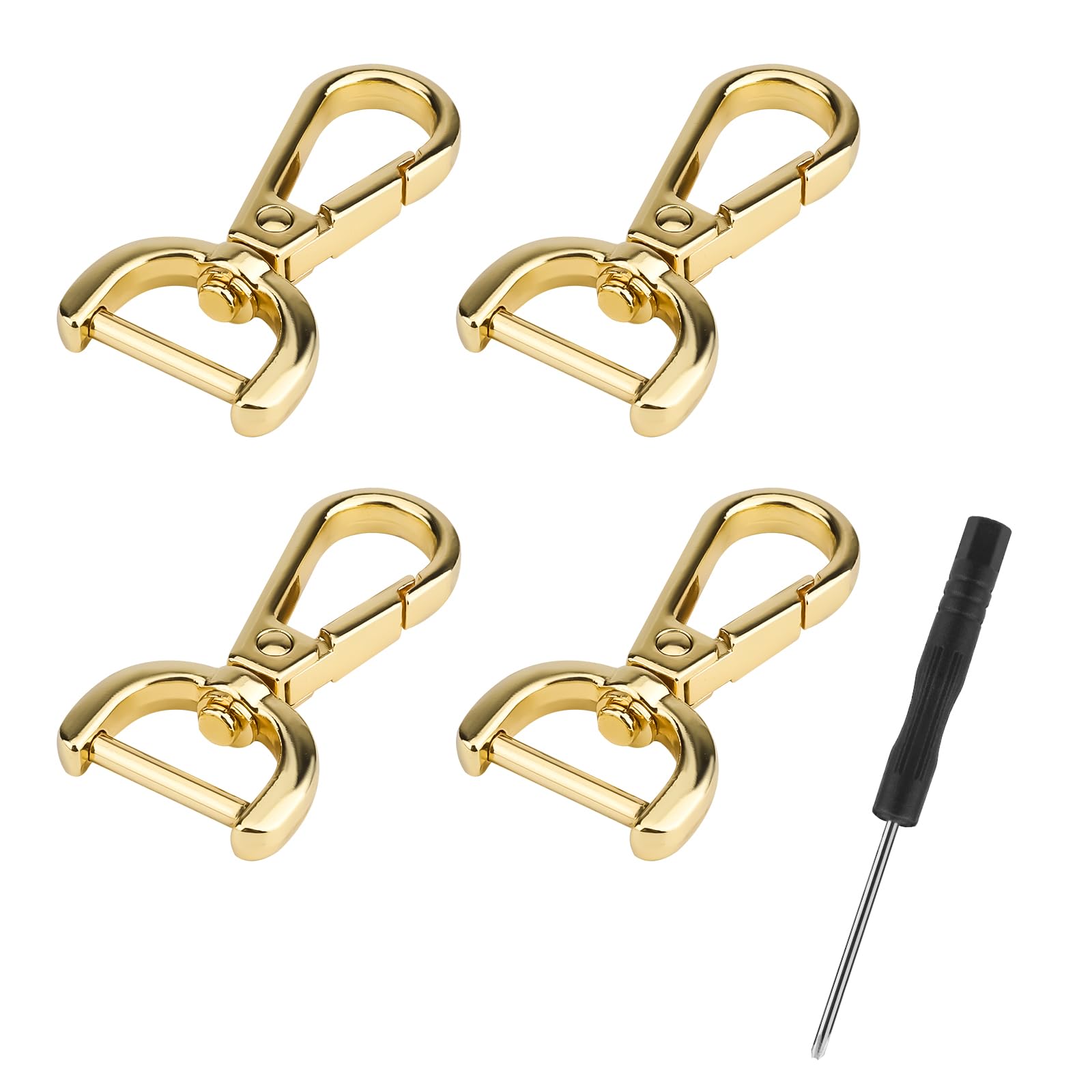 4pcs Snap Hook Swivel Clasp, 0.8in D-Rings Swivel Snap Hooks with Small Screwdrivers Replacement Alloy Lobster Claw Clasps for Keychain Purse Crossbody Handbags DIY Accessories (Gold)