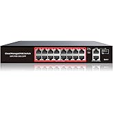 PoE Switch, 16 Port Managed POE+ Ethernet Switch(16 POE+ Ports+2 Gigabit Uplink,1 x 1.25G SFP), 240W Built-in Power, Support VLAN, QoS, Fanless Metal, Plug &amp; Play(Wall Mount/Rack Mount)