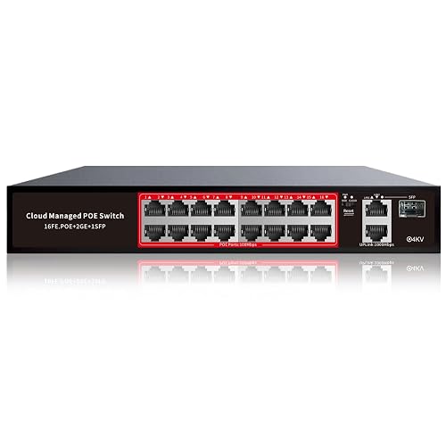 PoE Switch, 16 Port Managed POE+ Ethernet Switch(16 POE+ Ports+2 ...