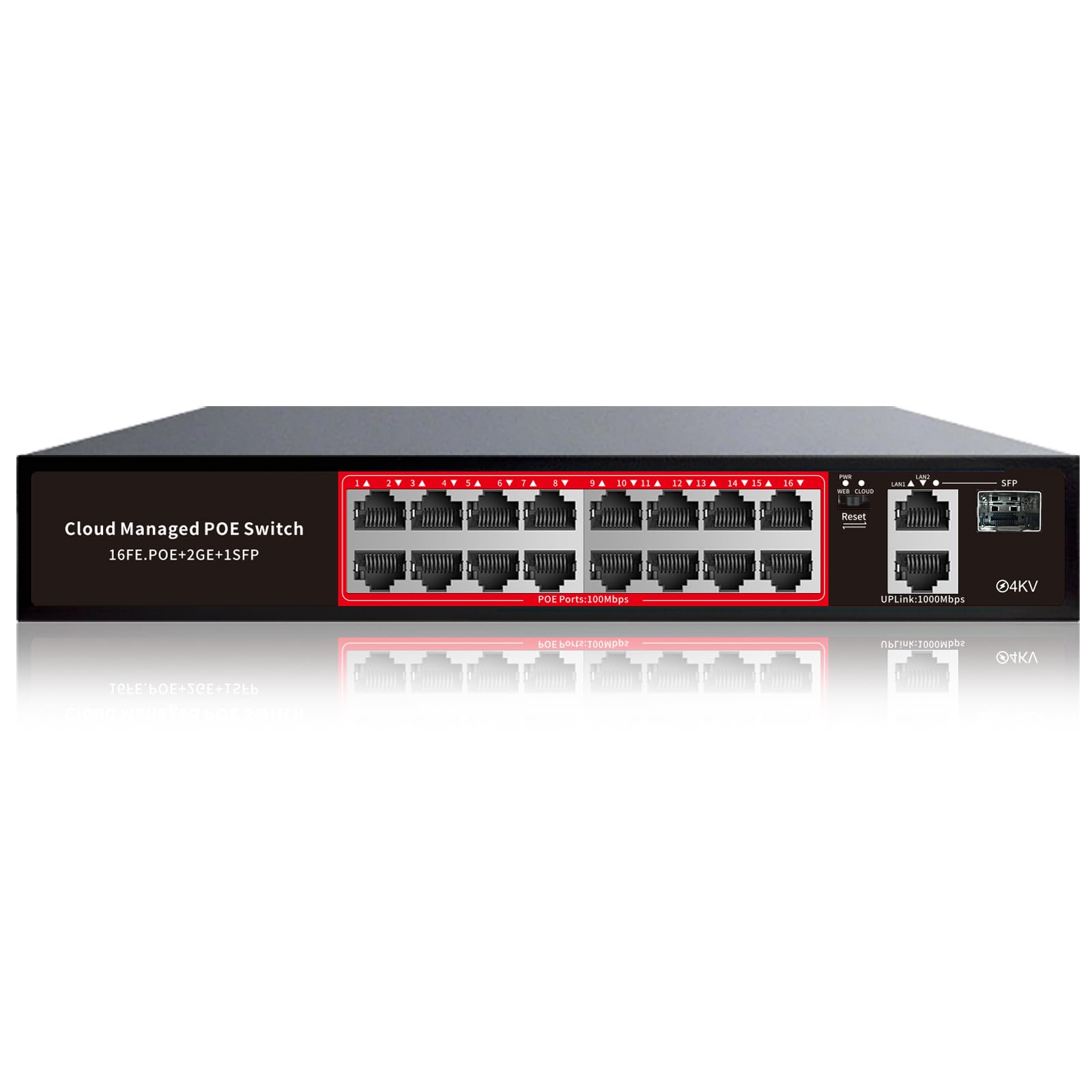Photo 1 of PoE Switch, 16 Port Managed POE+ Ethernet Switch(16 POE+ Ports+2 Gigabit Uplink,1 x 1.25G SFP), 240W Built-in Power, Support VLAN, QoS, Fanless Metal, Plug & Play(Wall Mount/Rack Mount)