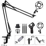 Eastshining Upgraded Adjustable Microphone Suspension Boom Scissor Arm Stand with Shock Mount Mic Clip Holder 3/8'' to 5/8'' 