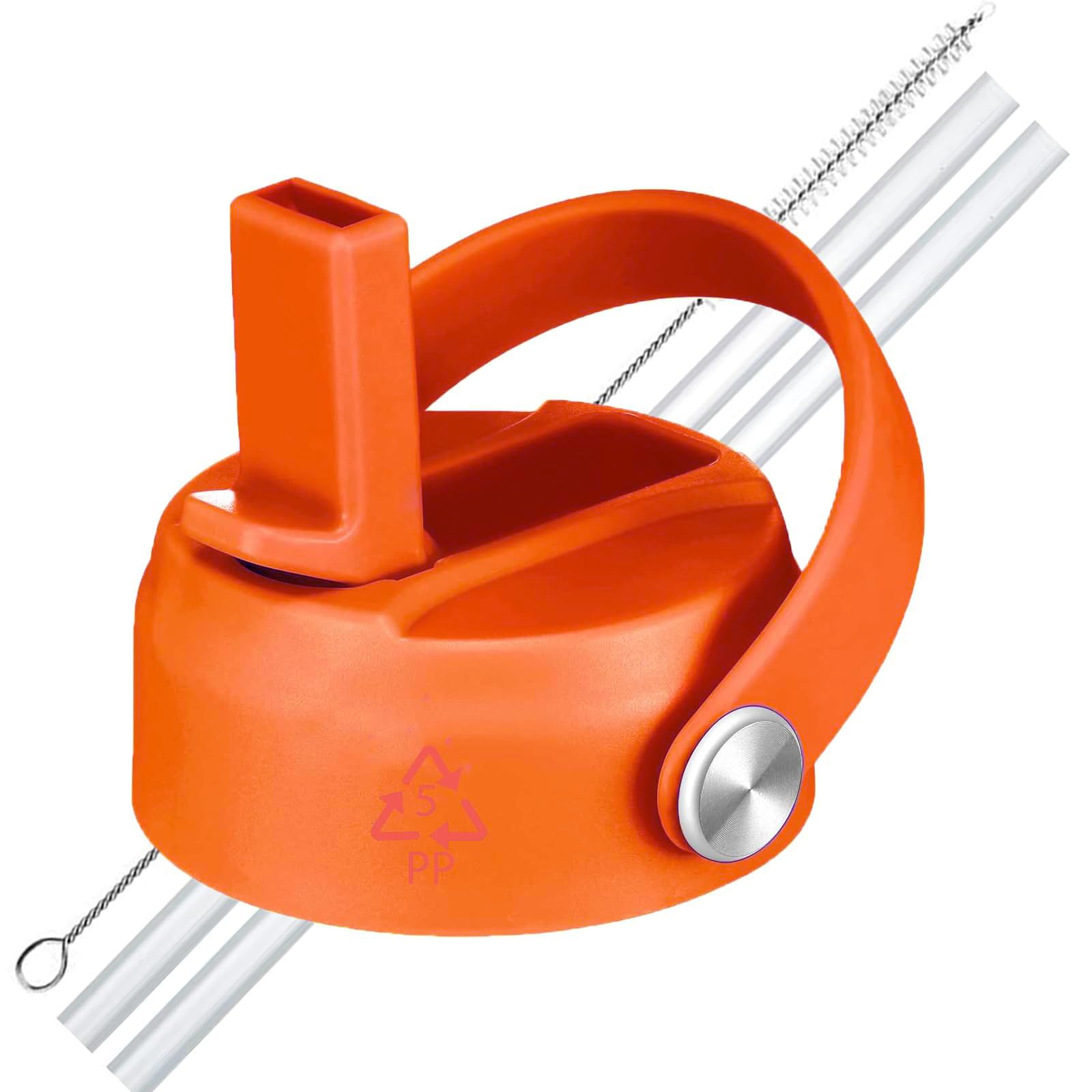 Photo 1 of LLCJYYCY Lids with Straw for Hydroflask Wide Mouth 20 32 40 oz, Flex Straw Lid Fit for Hydro Flask Sport Water Bottles, Flexible Handle Replacement Lid Straws Cap Top Accessories (Bright Orange)