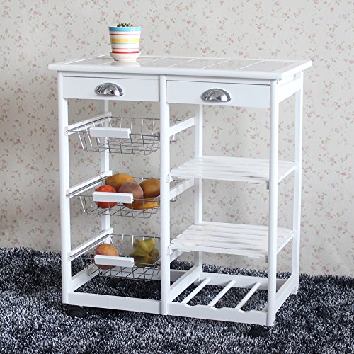FCH 4-Tier Kitchen Storage Cart Dining Trolley w/Drawers Stand CounterTop Table (White)