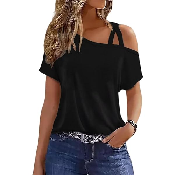 FAYALEQ Women's Off Shoulder American Flag Shirt - Distressed Star Stripes Patriotic Tee - View #8