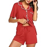 Ekouaer Womens Cotton Pajamas Set Classic Short Sleeve Pjs Set Soft Button Down Sleepwear Loungewear