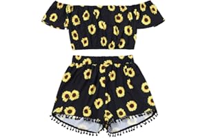 HANDYULONG Women Rompers Chiffon Floral Print Crop Tops Shorts Two Piece Outfits Beach Jumpsuit for Teen Girls