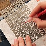 Yalis 60 Apertures Stainless Steel Stencil Hollow Drawing Template Number Alphabet Icon Tool DIY Photo Album/Diary/Letter Accessories Ruler -- ALL IN ONE (60 Apertures-A)