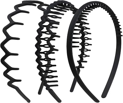 WLLHYF 3 Pcs Sharks Tooth Hair Comb Non-Slip Headband Wavy Teeth Black