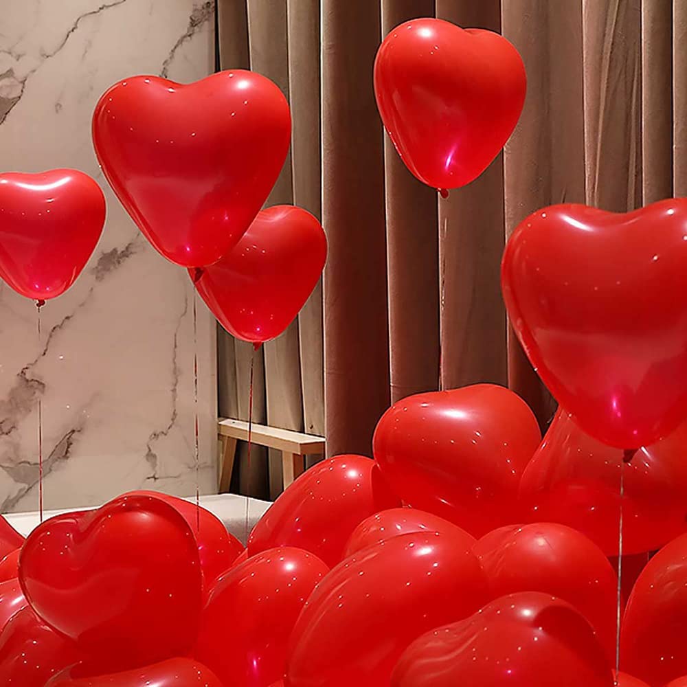 OTMVicor Heart Balloons,30pcs Red Color Balloons and 2 rolls ribbon,12inch Red Latex Balloons for Valentines Day,Wedding,Engagement,Anniversary Decoration