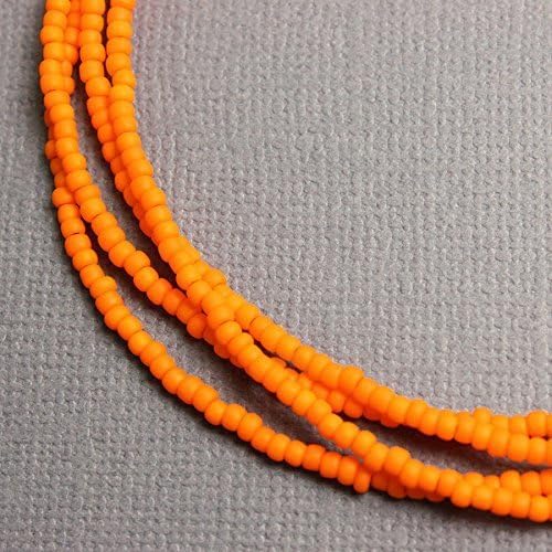 Handmade Matte Cantaloupe Orange Seed Bead Necklace, Thin 1.5mm Single Strand