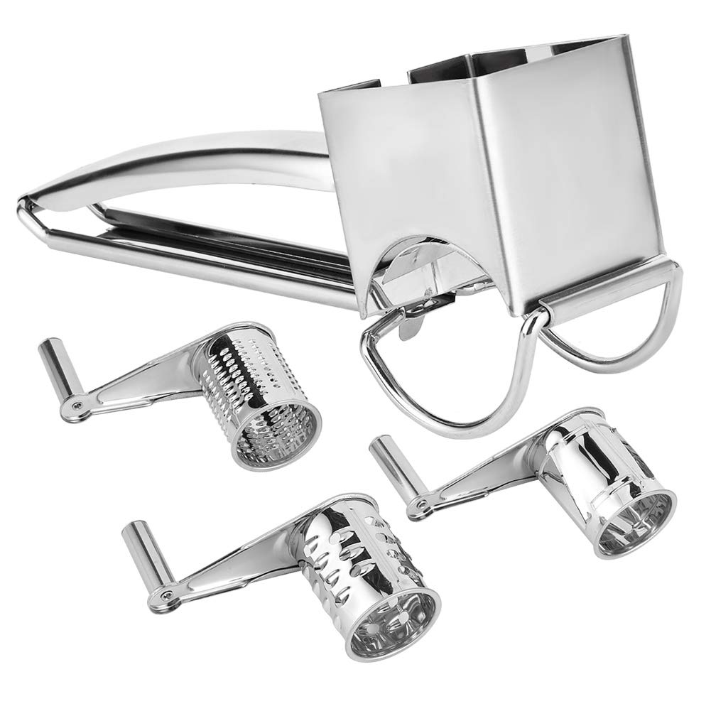 Tiiyee Stainless Steel Cheese Cutter and Grater, Hand Cranked Rotatable Portable Handheld Planer Shredder for Parmesan Cheese, Vegetables, Ginger