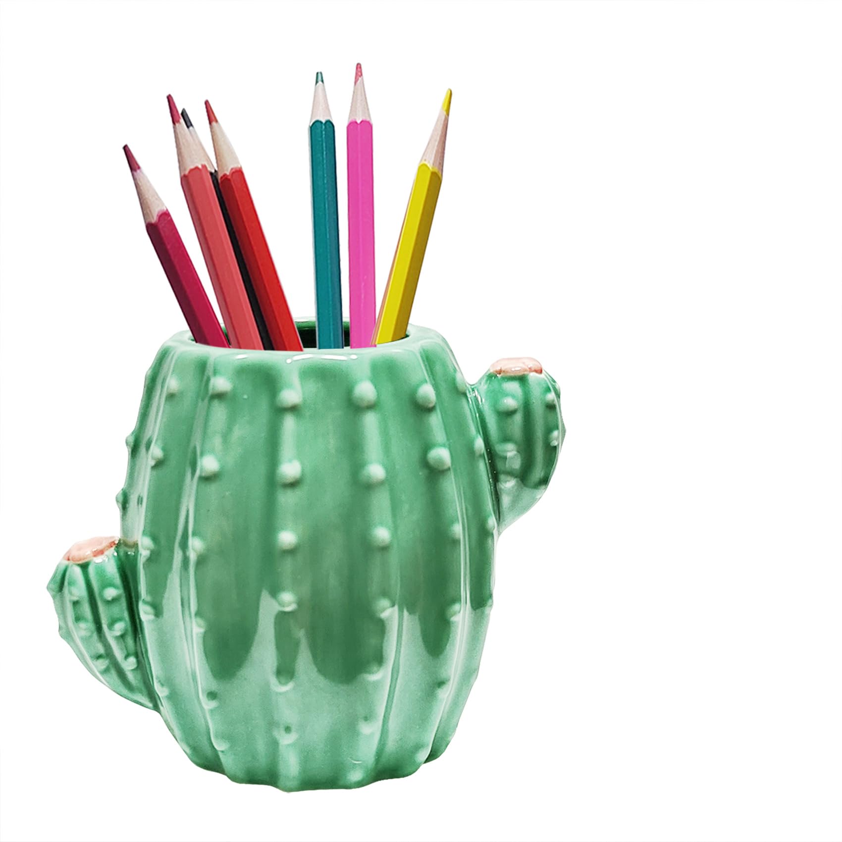 Photo 1 of MaoYaMao Cactus Desk Accessories Pen Holder for Desk Cute Pencil Holder Cactus Decor Ceramic Pencil Cup (Green)