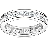 TIMEFASHION Full Moissanite Wedding Band Eternity Ring 1.5cttw D Color 925 Sterling Silver Channel Setting Stackable Anniversary Ring for Women Birthday Jewelry Gifts