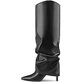 Vaslemuse Womens Fold Over Knee High Boots Stiletto High Heel Slouchy Tall Boots Pointed Toe Sexy Long Boots Fashion Dress Shoes with Side Zipper