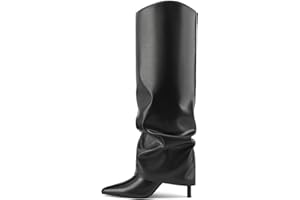 Womens Fold Over Knee High Boots Stiletto High Heel Slouchy Tall Boots Pointed Toe Sexy Long Boots Fashion Dress Shoes with S