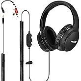 Joysico 19.5Ft / 6M Extra Long Cord Headphones for TV PC with Volume Control, Spring Coiled Cable, 3.5mm AUX, Wired Over Ear Earphones for Seniors Hard of Hearing, Large Comfortable Computer Headset