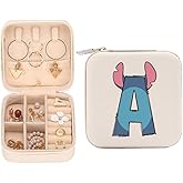 LONGXIN Cute Cartoon Gifts, Initial Travel Jewelry Case Small Jewelry Box Organizer, Personalized Gifts for Women Teen Girls, Birthday Christmas Gifts for Cartoon Lovers, Letter A