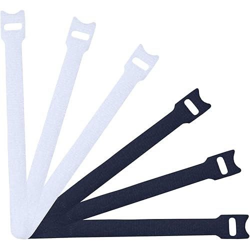 Attmu 50 PCS Reusable Fastening Cable Ties, Microfiber Cloth 6-Inch Hook and Loop Cord Ties (Black and white)