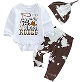 SAYOO This Is My First Rodeo Country Cowboy Funny Infant Baby Boy Bodysuit Long Pants Hat 3Pcs Western Coming Home Outfit