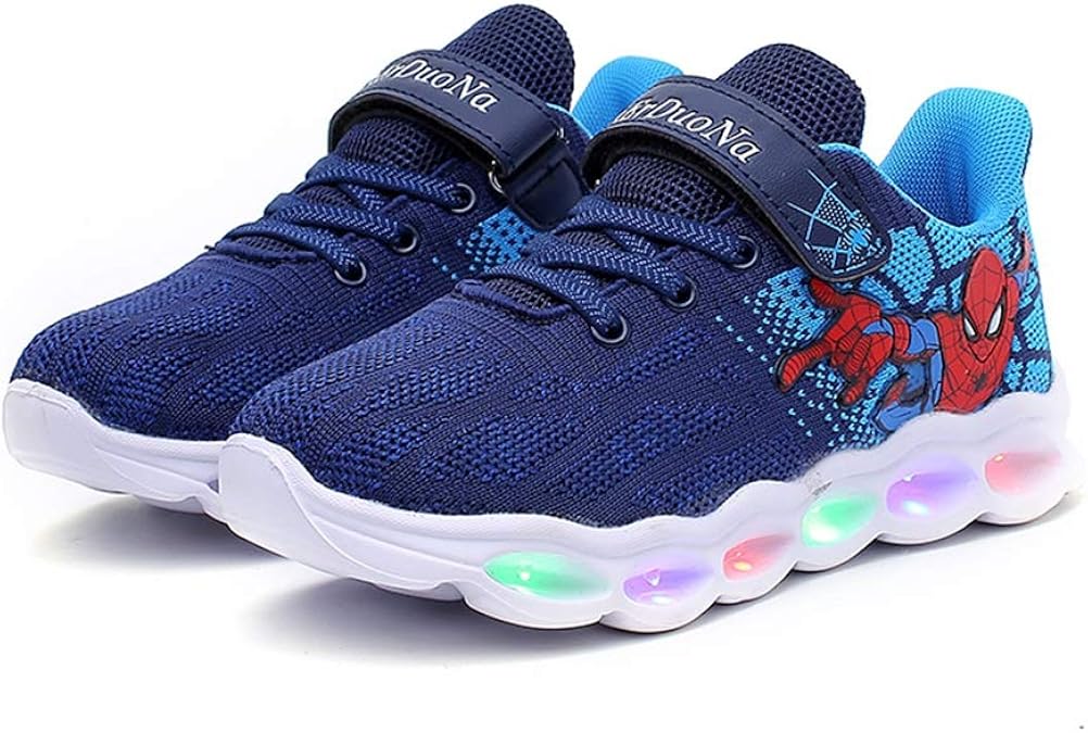 Blue Kids SpiderMan Lightup Shoes Breathable Soft Bottom
