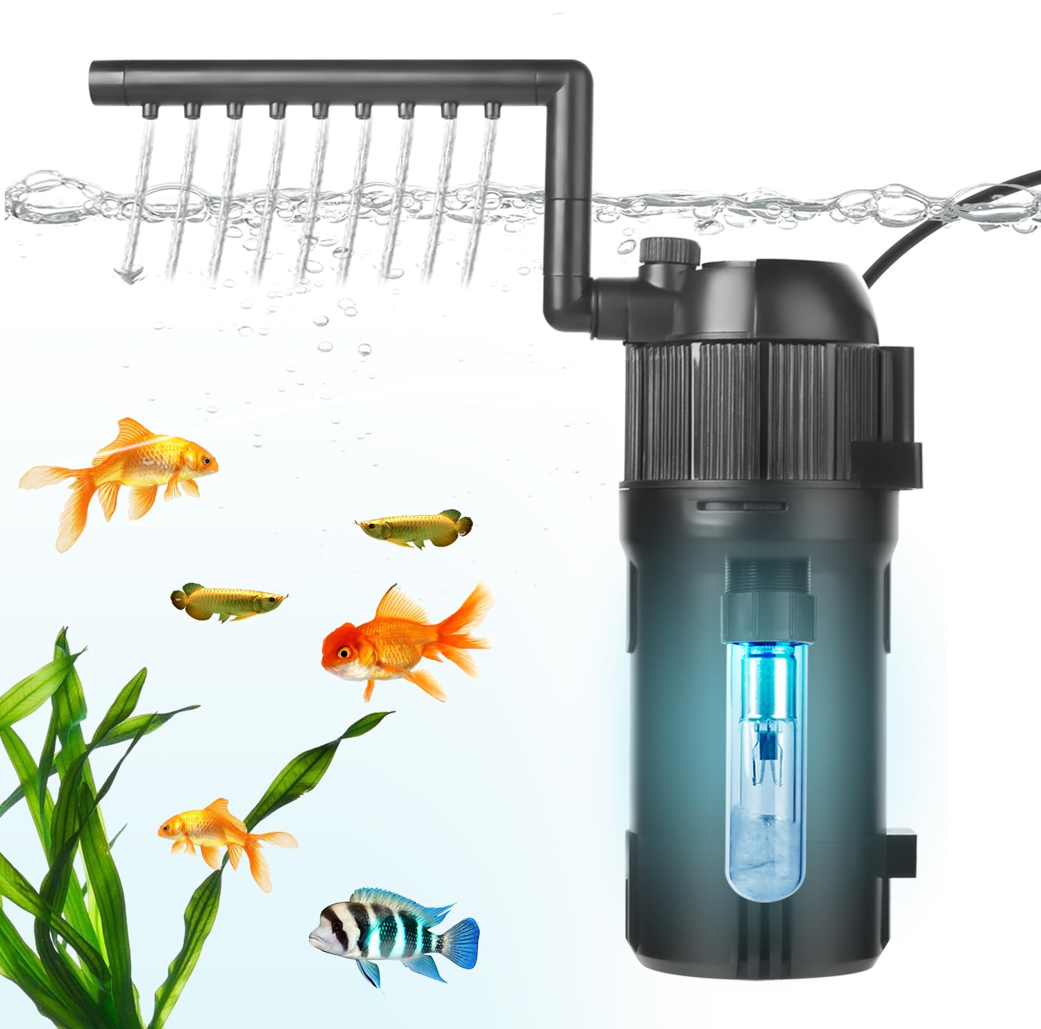 BAITAI Internal UV Fish Tank Filter,400L/H 4W Aquarium Filter Pump,Turns Green Water to Clear,5-in-1 Filter Pump for 15-80L Aquarium,Flow Rate and Direction Adjustable — image 1