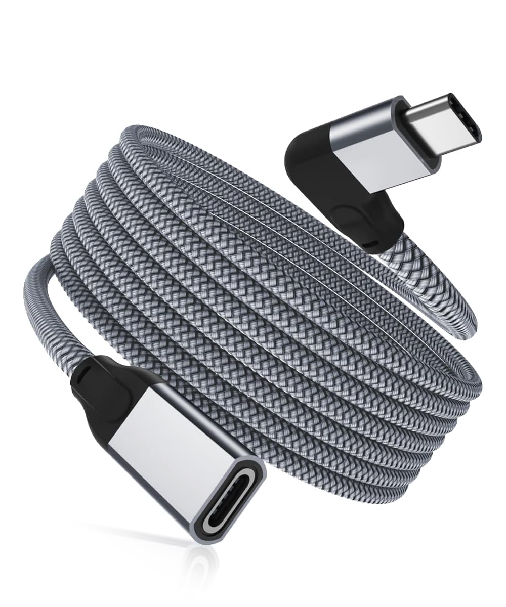 RUXELY Right Angle USB C Extension Cable 1M,90 Degree Type C 3.1 3.2 Gen2 10Gbps Female to Male Extender Cord,L-Shape Thunderbolt 3 Extended Lead for MacBook,iPhone 17e 16 Pro,iPad Mini 7 6,Tab S9 S8