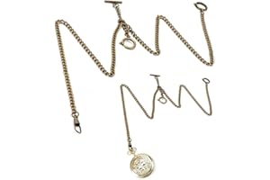 T Bar Pocket Watch Chain, Antique Style Pocket Watch Double Albert Chain 44cm Classic Pocket Watch Curb Link Key Chain(Bronze