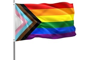 APUNGA Pride Flag Gay Pride Flag Progress LGBT Rainbow Flags 3x5 Outdoor Lesbian Bisexual All Inlcusive Progressive Pride Rainbow Flag, Heavy Duty Polyester Flags Decoration Banner with 2 Brass Grommets