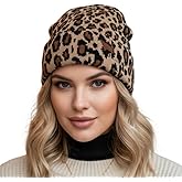 HUSSATOP Beanie Hat for Women Men Unisex Cuffed Y2K Leopard Print Winter Knit Skull Cap Warm Knitted Cap