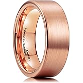 King Will Basic Gold/Rose Gold/Brown Plated Tungsten Wedding Band for Men/Women, 2mm/4mm/6mm/8mm/10mm/12mm Width Band Rings, Pipe Cut Matte Brushed Finish Cigar Band Ring Comfort Fit
