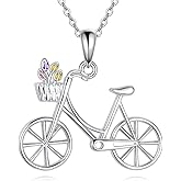 HKPATOP 925 Sterling Silver Bicycle Necklace Sports Bike Pendant Necklace Cycling Jewelry Gifts for Women