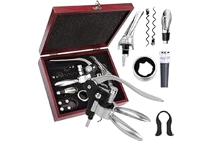 QUANTUM LUX Wine Bottle Opener Set with Accessories Matte Silver in Wood Box, Aerator, Extra Screws, Foil Cutter, Pourer, Vaccu Stopper, Winged Wine Opener, Rabbit Red Wine Corkscrew Set (Matte Silver)