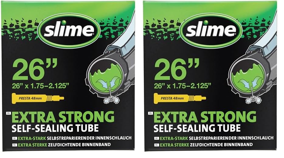 Slime 30060 Bike Inner Tube with Slime Puncture Sealant, Self Sealing, Prevent and Repair, Presta Valve, 47/57-559mm (26"x1.75-2.125") (Pack of 2)