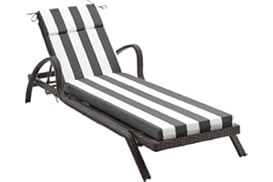 FILUXE Chaise Lounge Cushions Outdoor Furniture, High-Density Foam Chair Cushion with Ties, Weather & Fade Resistant - Patio Recliner Chairs Cushions for Lawn,Pool & Beach 72x21x3 Inch, Stripe Black