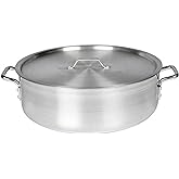 TrueCraftware- 40 Qt Aluminum Brazier Pot with Cover 6mm Heavy Weight Braising Pan Roasting Saute Pan Searing Frying Cookware Mirror Finish