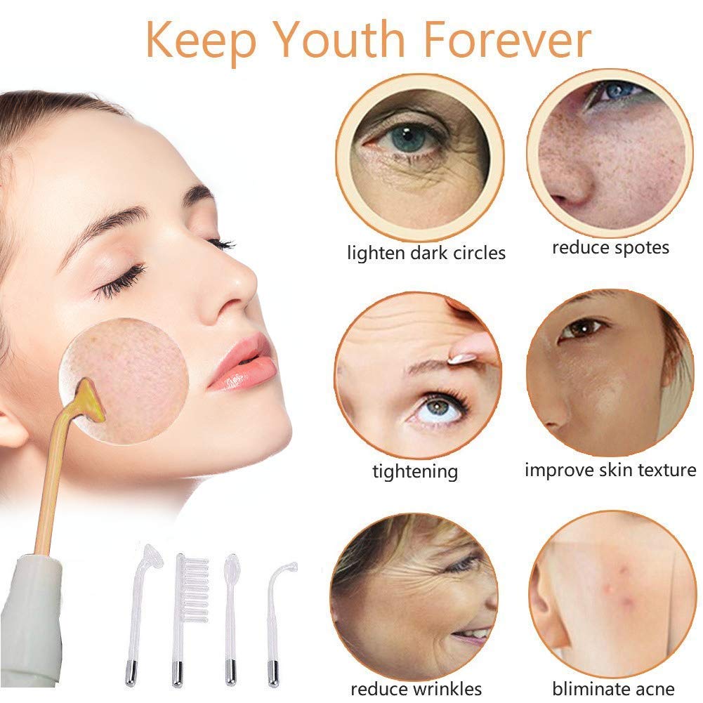 High Frequency Facial Machine, MQ Portable High Frequency Wand Skin Tightening Acne Spot Wrinkles Cellulite Remover Treatment Puffy Eyes Beauty Therapy Handheld Body Care Facial Machine Christmas Gift: Beauty