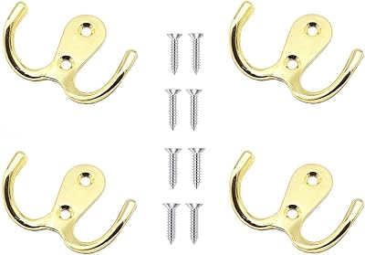 Yesmin 4 Pcs Double Prong Coat Hooks Gold 40mm 54mm With 8 Screws