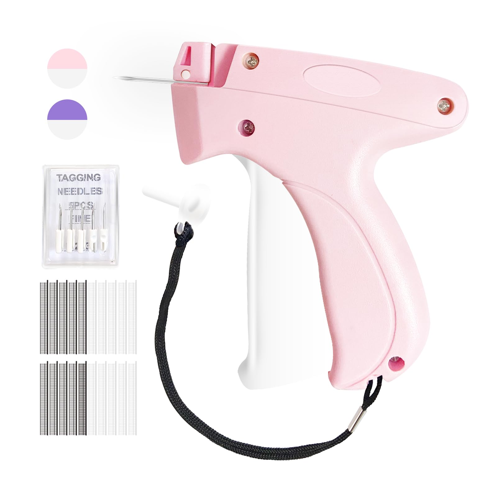 Photo 1 of Stitch  For Clothes -Handheld Stitch Quick Clothing Fixer - Mini Tag Gun - Includes 6 Fine Needles, 2000 Fasteners including 1000 Black & 1000 White (pink)